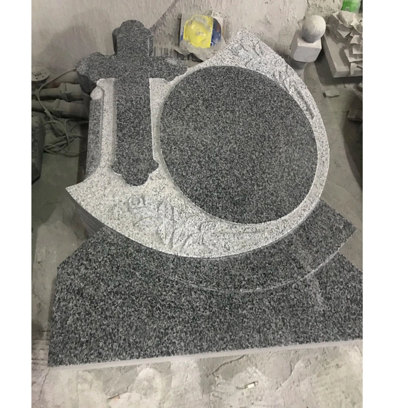 Cross Carved Hai Nan G654 Granite Monument Romania Style Dark Gray Granite Tombstone